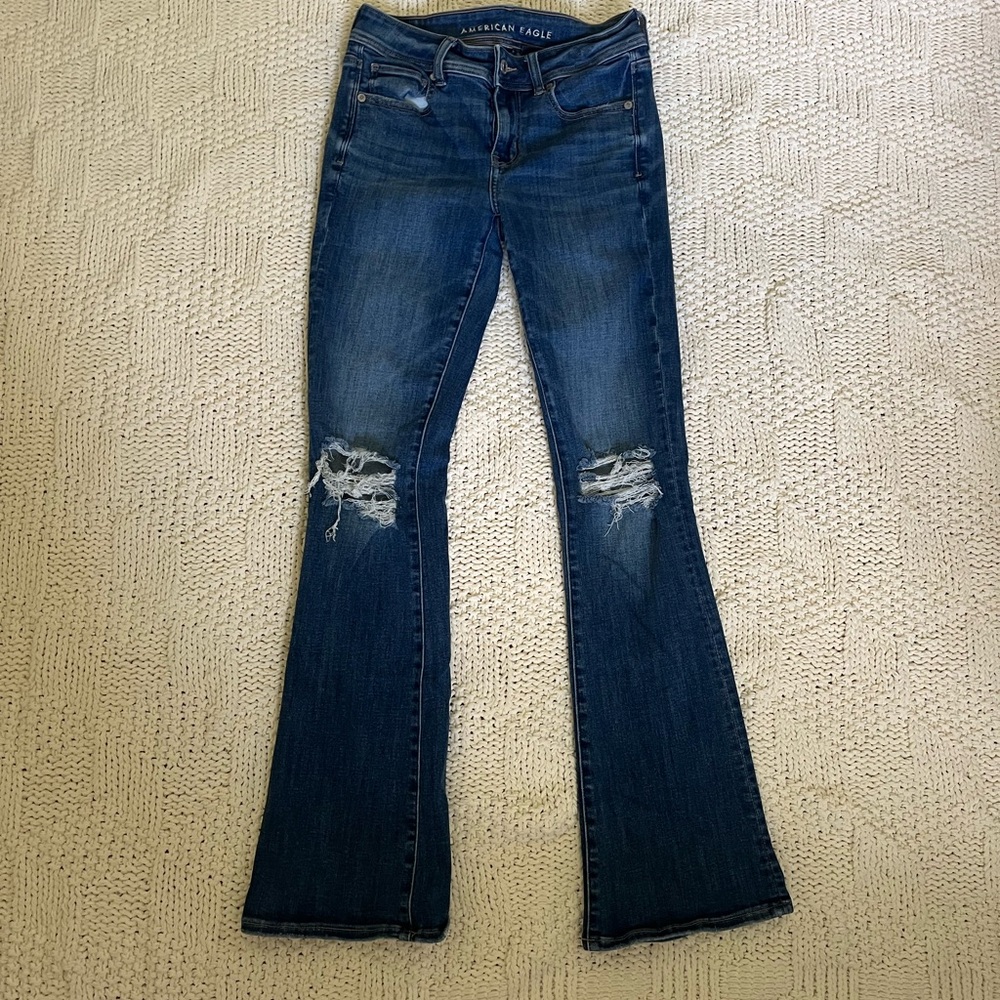 American Eagle Outfitters Women's Dark Blue Flare Jeans